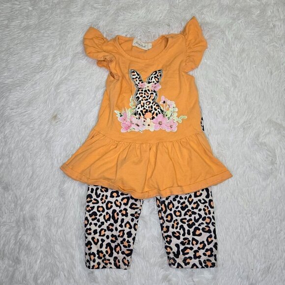 Marie Nicole Orange Leopard Bunny Garden Ruffle Outfit Large - Picture 3 of 8